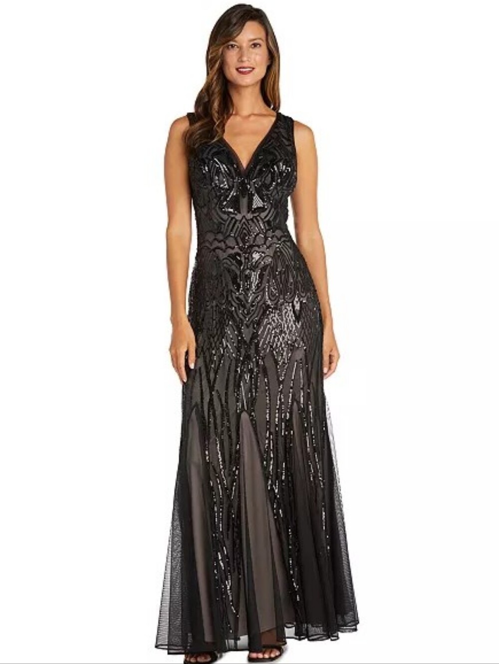 R&M Women's Sequined V-Neck Godet Gown Size 18 W